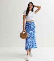 New Look Influence Blue Floral Bias Cut Midi Skirt